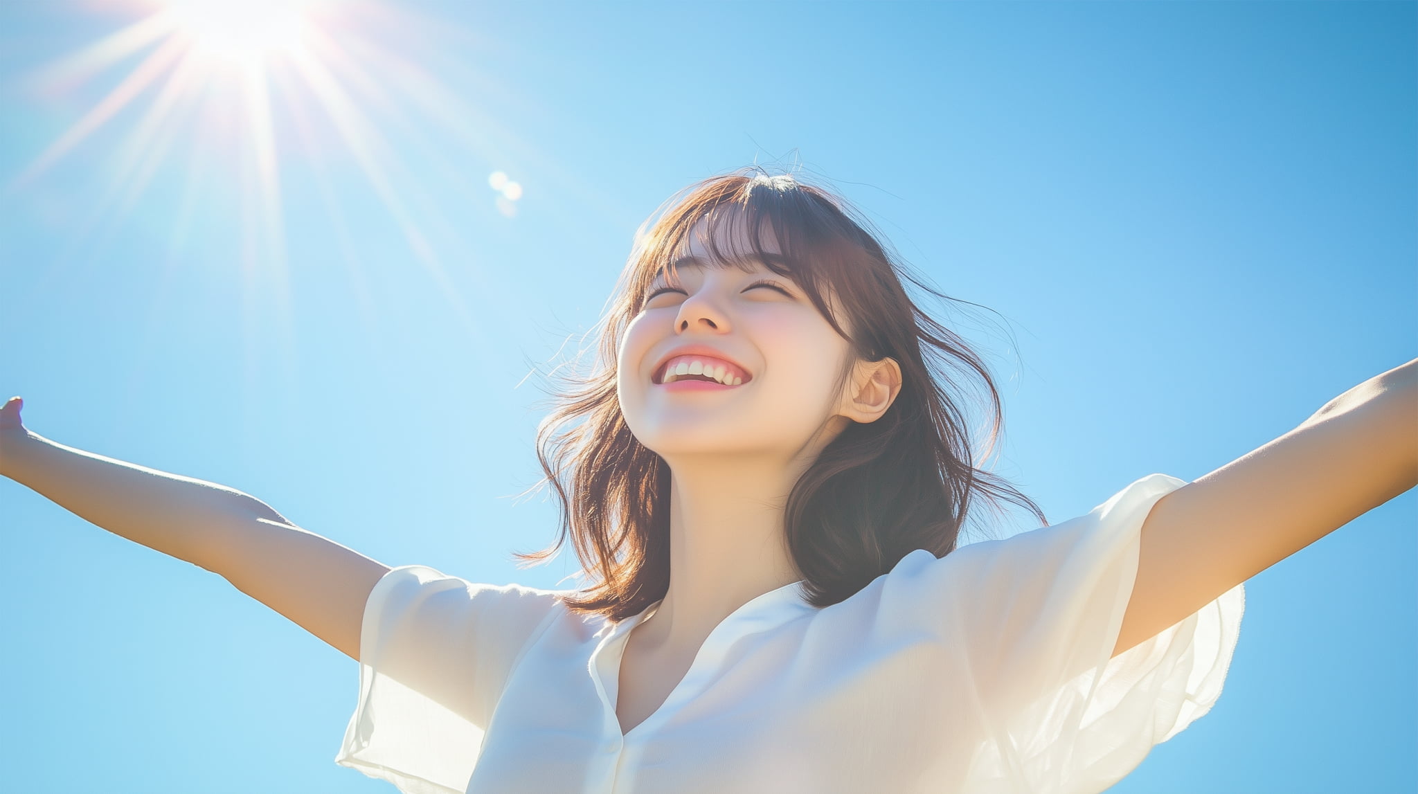 セラミック治療で歯が美しくなり笑顔になる女性